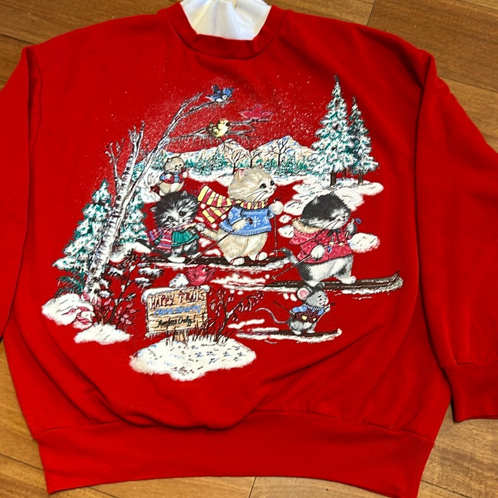 Vintage 80s Kittens Skiing Sweatshirt
